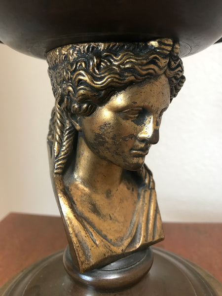 SIGNED C. 1870 BARBEDIENNE FRENCH BRONZE & BRASS "MODERATOR" OR CARCEL LAMP GILT BRONZE BUST - arustocracy