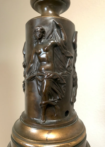 SIGNED C. 1870 BARBEDIENNE FRENCH BRONZE & BRASS "MODERATOR" OR CARCEL LAMP GILT BRONZE BUST - arustocracy