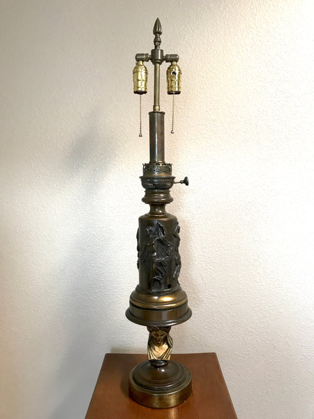 SIGNED C. 1870 BARBEDIENNE FRENCH BRONZE & BRASS "MODERATOR" OR CARCEL LAMP GILT BRONZE BUST - arustocracy