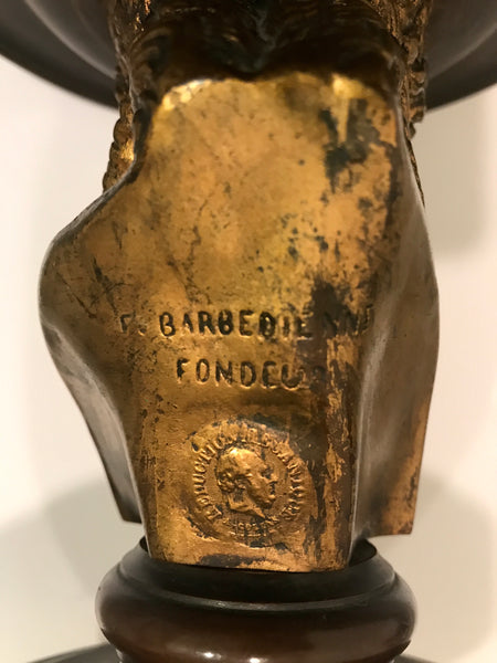 SIGNED C. 1870 BARBEDIENNE FRENCH BRONZE & BRASS "MODERATOR" OR CARCEL LAMP GILT BRONZE BUST - arustocracy