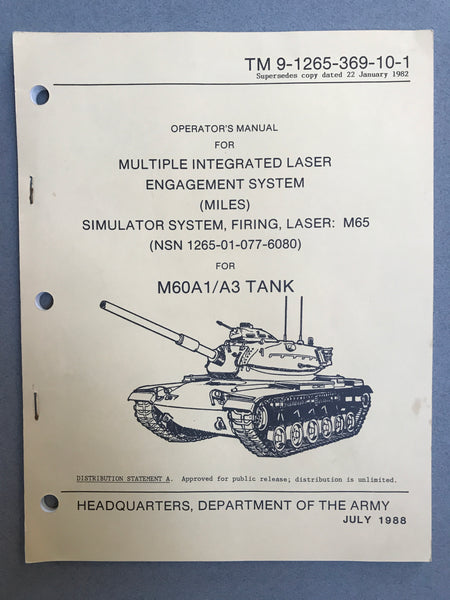 ORIGINAL U.S. ARMY M60 A1/A3 TANK MANUAL MULTIPLE INTEGRATED LASER ENGAGEMENT SYSTEM - arustocracy