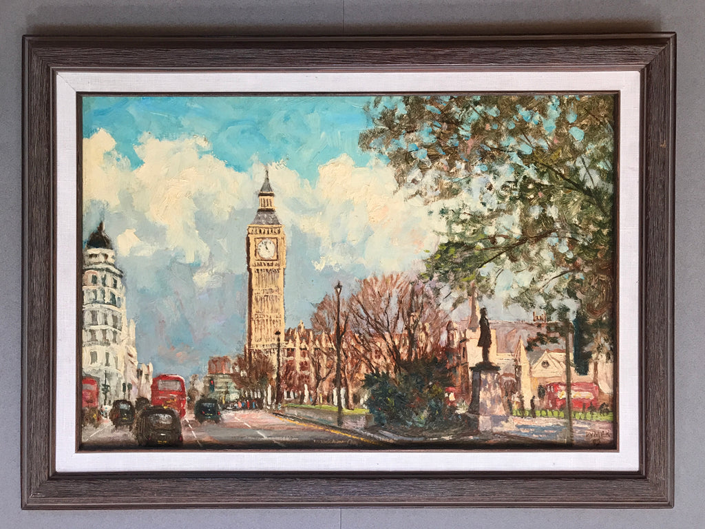 SIGNED IMPRESSIONISM CITYSCAPE OIL PAINTING ON BOARD PARLIAMENT BIG BEN DYMEK 1992 - arustocracy