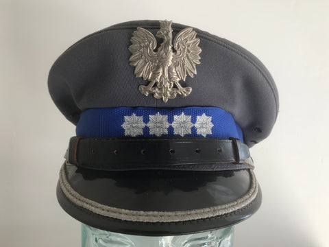 RARE OBSOLETE POLISH POLICE CAPTAIN UNIFORM HAT WITH BADGE AND FOUR STARS