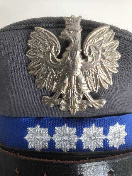 RARE OBSOLETE POLISH POLICE CAPTAIN UNIFORM HAT WITH BADGE AND FOUR STARS