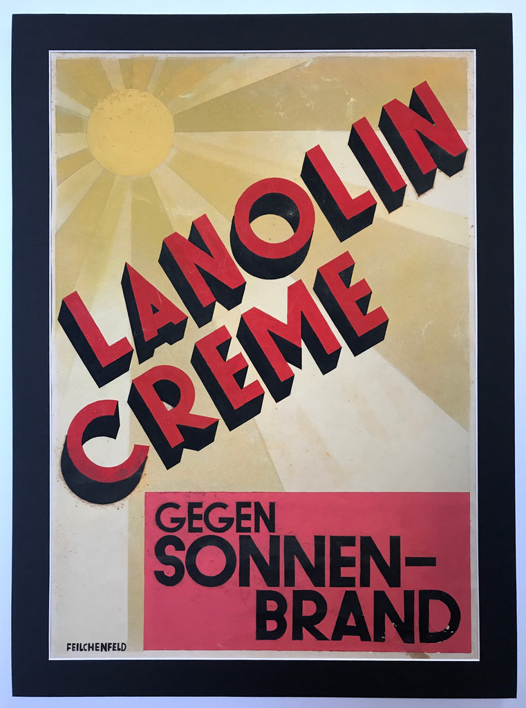 SIGNED RUDI FELD ORIGINAL 1930S GERMAN ADVERTISING ART "LANOLIN CREME" SUNSCREEN DRAWING NY MOMA ARTIST - arustocracy