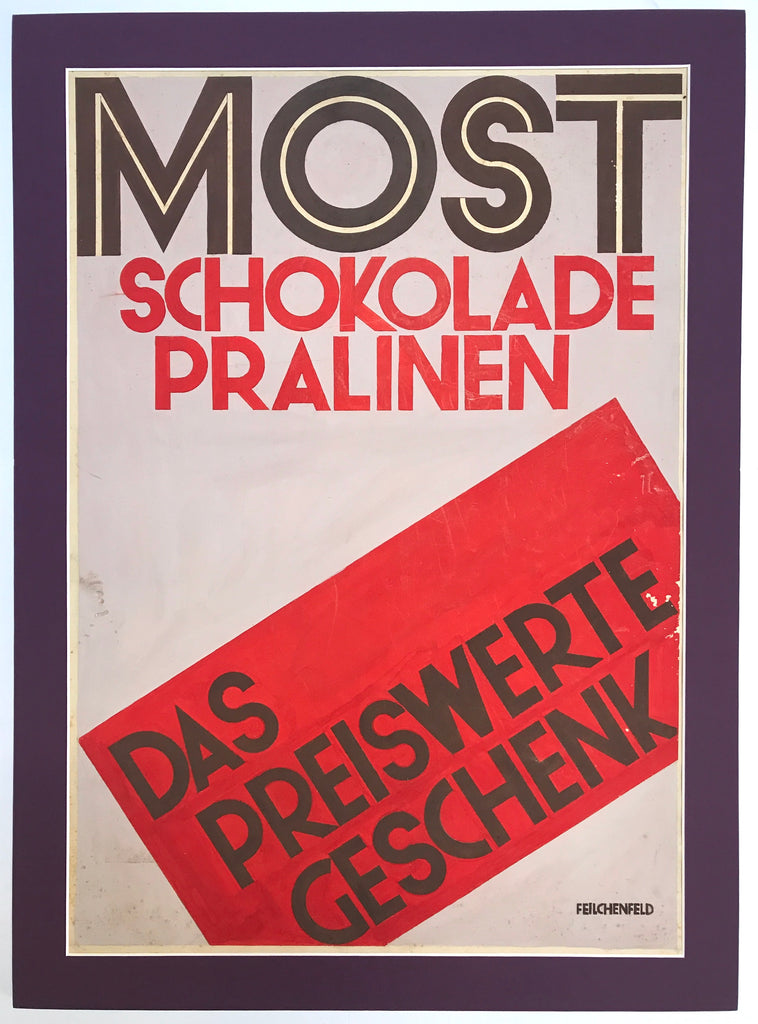 SIGNED RUDI FELD ORIGINAL 1930S GERMAN ADVERTISING ART "MOST PRALINE CHOCOLATE BAR" DRAWING NY MOMA ARTIST - arustocracy