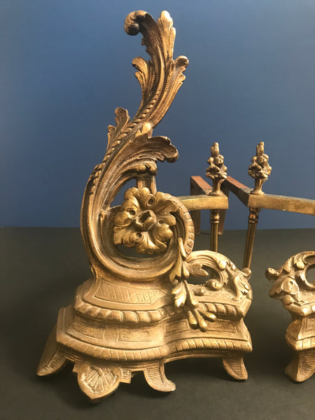 ANTIQUE FRENCH ROCOCO GILT BRONZE CHENETS (ANDIRONS) - arustocracy