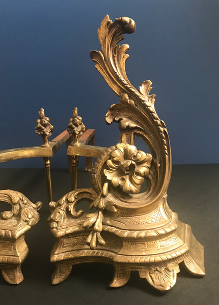 ANTIQUE FRENCH ROCOCO GILT BRONZE CHENETS (ANDIRONS) - arustocracy