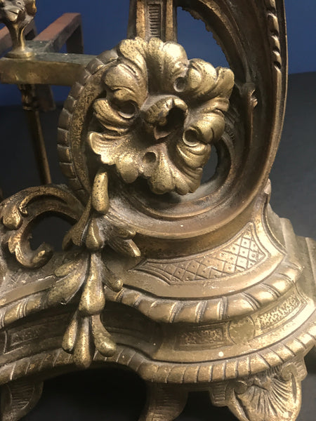 ANTIQUE FRENCH ROCOCO GILT BRONZE CHENETS (ANDIRONS) - arustocracy