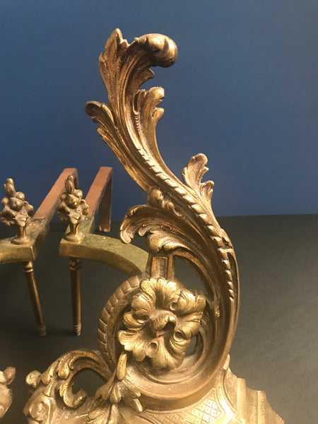 ANTIQUE FRENCH ROCOCO GILT BRONZE CHENETS (ANDIRONS) - arustocracy