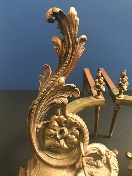 ANTIQUE FRENCH ROCOCO GILT BRONZE CHENETS (ANDIRONS) - arustocracy