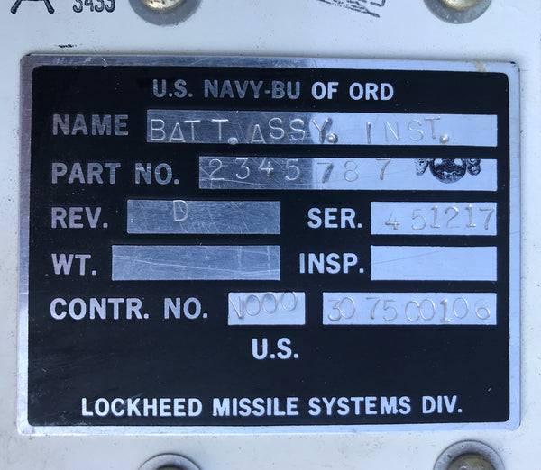 AUTHENTIC EARLY 1960S US NAVY POLARIS MISSILE BATTERY ASSEMBLY - arustocracy