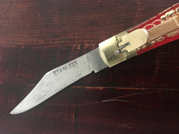 VINTAGE 1960S MEXICAN BULLFIGHTER MATADOR AND DRAGON THEME STAINLESS STEEL LOCK BLADE FOLDING KNIFE - arustocracy