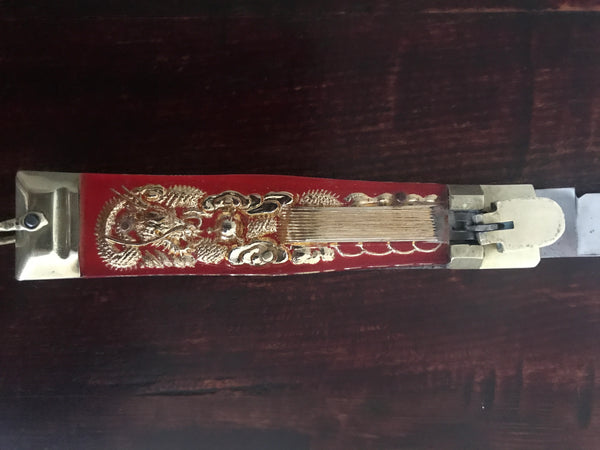 VINTAGE 1960S MEXICAN BULLFIGHTER MATADOR AND DRAGON THEME STAINLESS STEEL LOCK BLADE FOLDING KNIFE - arustocracy