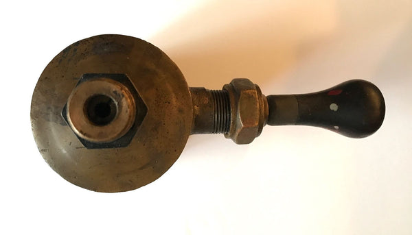 ANTIQUE BRASS OILER LUBRICATOR HIT MISS PRIMER STEAM VALVE WOOD KNOB - arustocracy
