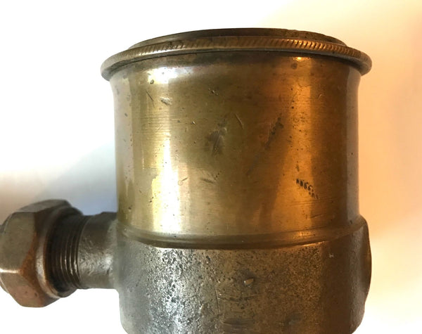 ANTIQUE BRASS OILER LUBRICATOR HIT MISS PRIMER STEAM VALVE WOOD KNOB - arustocracy