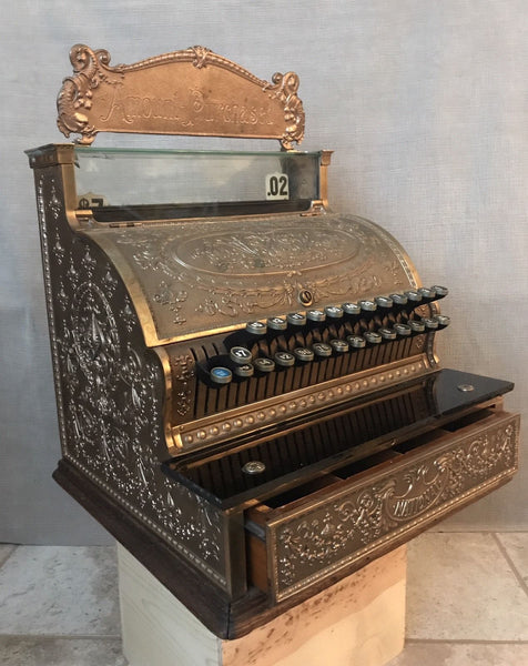 VINTAGE ANTIQUE NATIONAL CASH REGISTER MODEL 346 - RESTORED 1910 BRASS MACHINE - arustocracy
