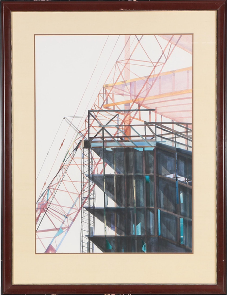 ORIGINAL WATERCOLOR PAINTING SKYSCRAPER AND CRANE CONSTRUCTION - arustocracy