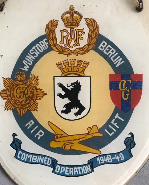 1949 ROYAL AIR FORCE BERLIN AIRLIFT WUNSTORF AIR BASE GERMANY UNUSUAL GLASS SIGN / PLAQUE