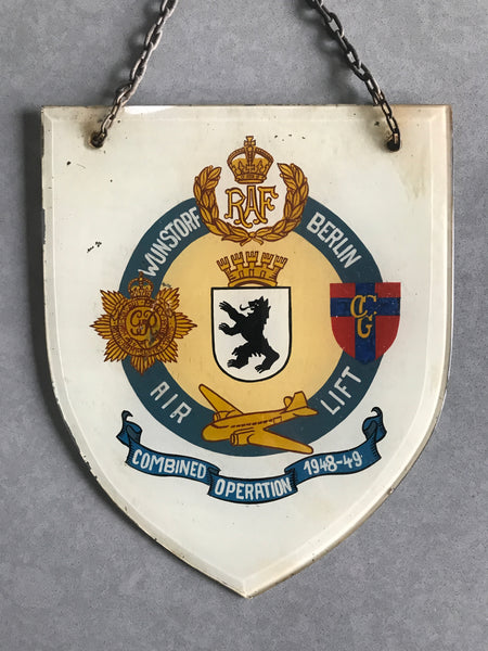 1949 ROYAL AIR FORCE BERLIN AIRLIFT WUNSTORF AIR BASE GERMANY UNUSUAL GLASS SIGN / PLAQUE