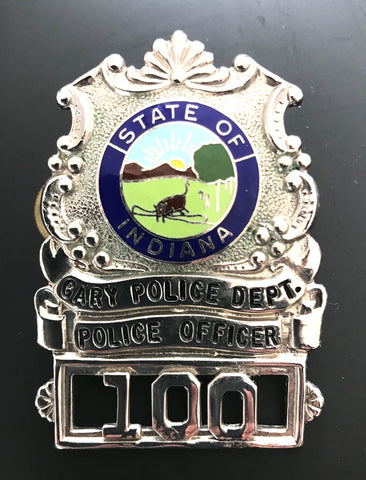 GARY INDIANA ENAMEL POLICE OFFICER CAP BADGE