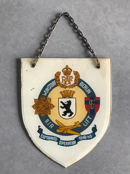 1949 ROYAL AIR FORCE BERLIN AIRLIFT WUNSTORF AIR BASE GERMANY UNUSUAL GLASS SIGN / PLAQUE