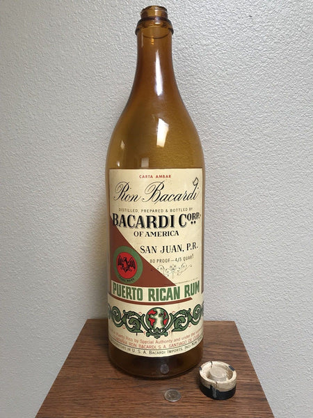 GIANT VINTAGE 1930S RON BACARDI RUM LIQUOR STORE DISPLAY BOTTLE NEARLY TWO FEET TALL - arustocracy