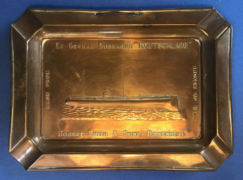U-155 DEUTSCHLAND U-BOAT SUBMARINE COPPER ASHTRAY WWI - arustocracy