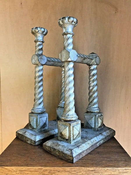 VICTORIAN TWISTED SPIRAL COLUMN FORM CAST IRON ANDIRONS FIREDOGS - arustocracy