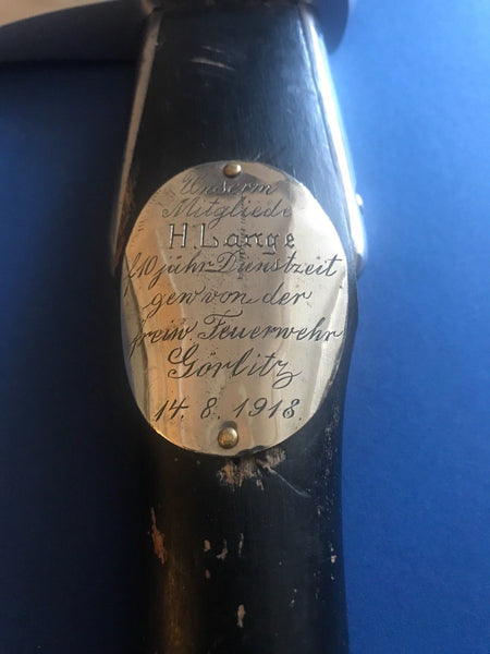 IMPERIAL GERMAN WWI ENGRAVED PRESENTATION FIREMANS AXE FIREFIGHTER 1918 - arustocracy