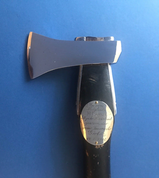 IMPERIAL GERMAN WWI ENGRAVED PRESENTATION FIREMANS AXE FIREFIGHTER 1918 - arustocracy