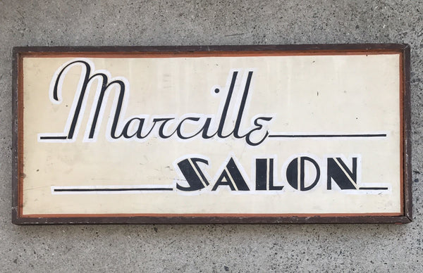VINTAGE 1930s LARGE BEAUTY SALON TRADE SIGN HAND PAINTED WOOD 2-SIDED - arustocracy