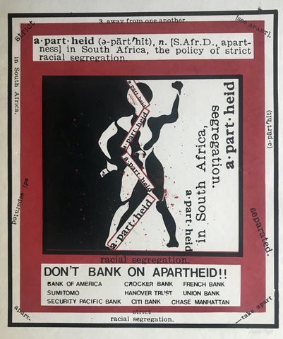 1980S POLITICAL POSTER SOUTH AFRICA APARTHEID "DON'T BANK ON APARTHEID" BOYCOTT BANKS - arustocracy