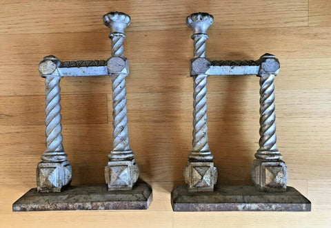 VICTORIAN TWISTED SPIRAL COLUMN FORM CAST IRON ANDIRONS FIREDOGS - arustocracy