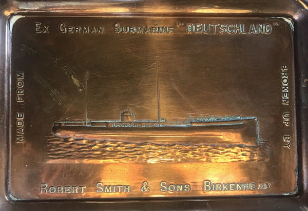 U-155 DEUTSCHLAND U-BOAT SUBMARINE COPPER ASHTRAY WWI - arustocracy