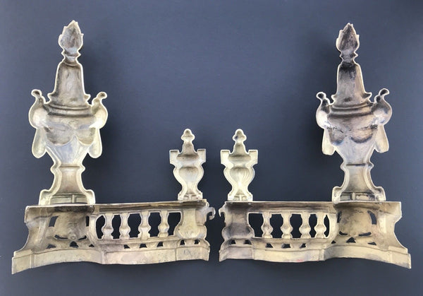 ANTIQUE FRENCH BRONZE ANDIRONS - CHENETS LOUIS XVI STYLE FIREPLACE LION'S HEAD - arustocracy